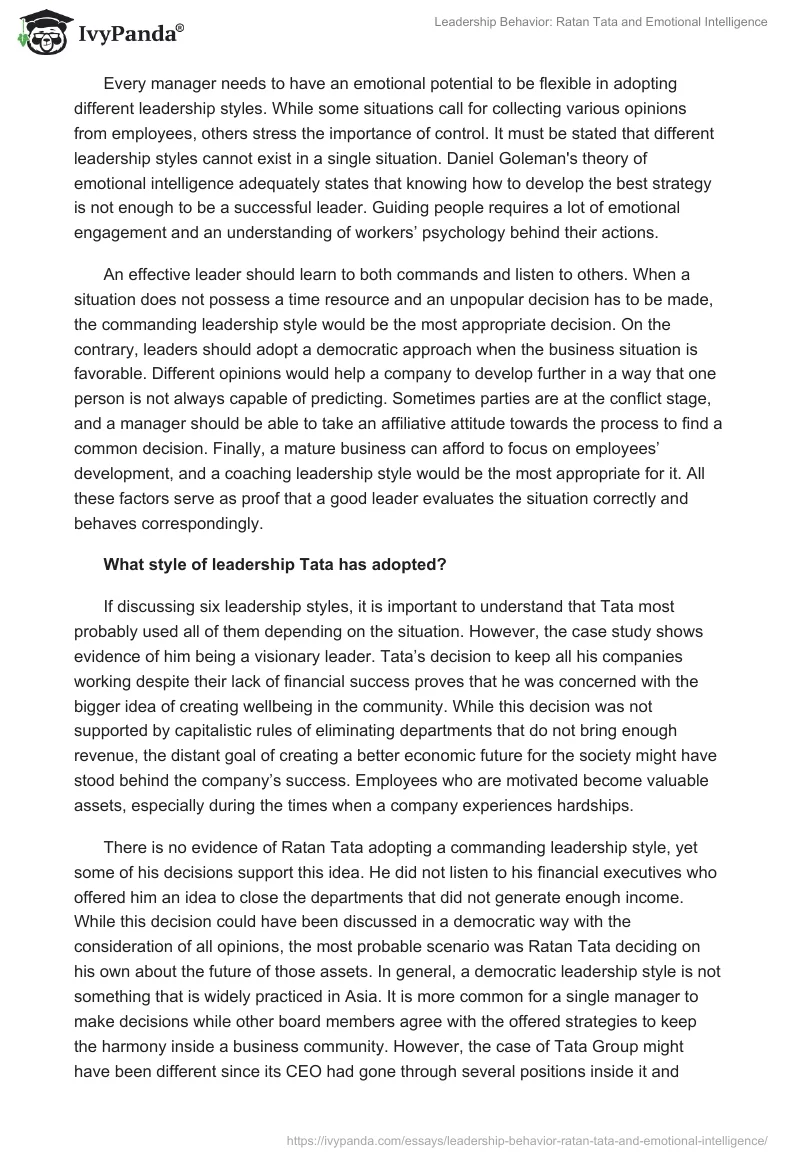 Leadership Behavior: Ratan Tata and Emotional Intelligence. Page 2