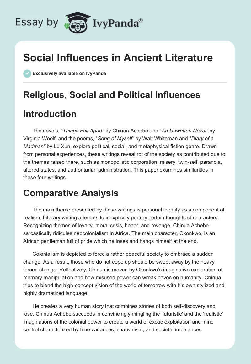 Social Influences in Ancient Literature. Page 1