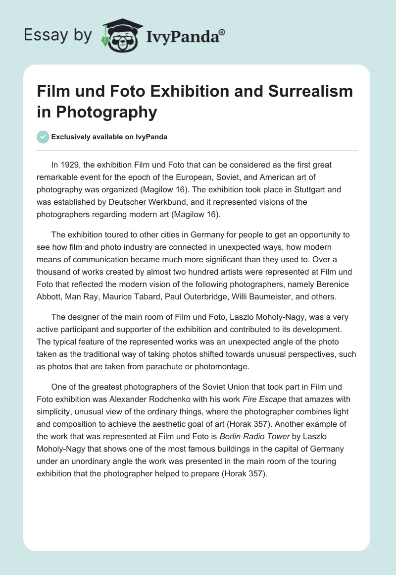 "Film und Foto" Exhibition and Surrealism in Photography. Page 1