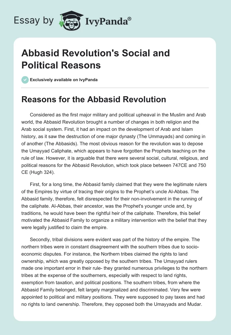 Abbasid Revolution's Social and Political Reasons. Page 1