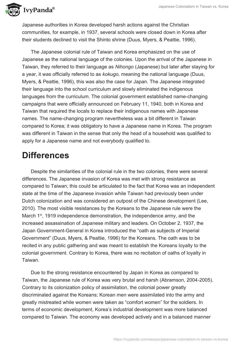 Japanese Colonialism in Taiwan vs. Korea. Page 2