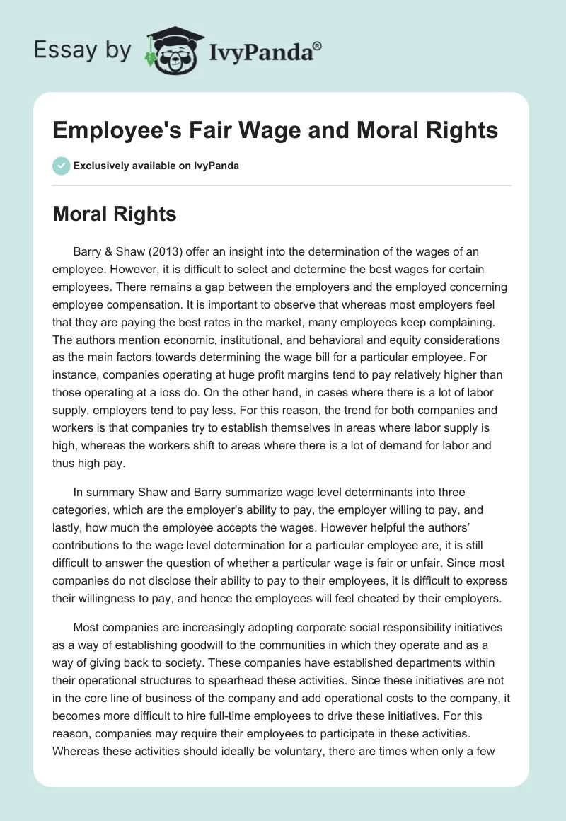 Employee's Fair Wage and Moral Rights. Page 1