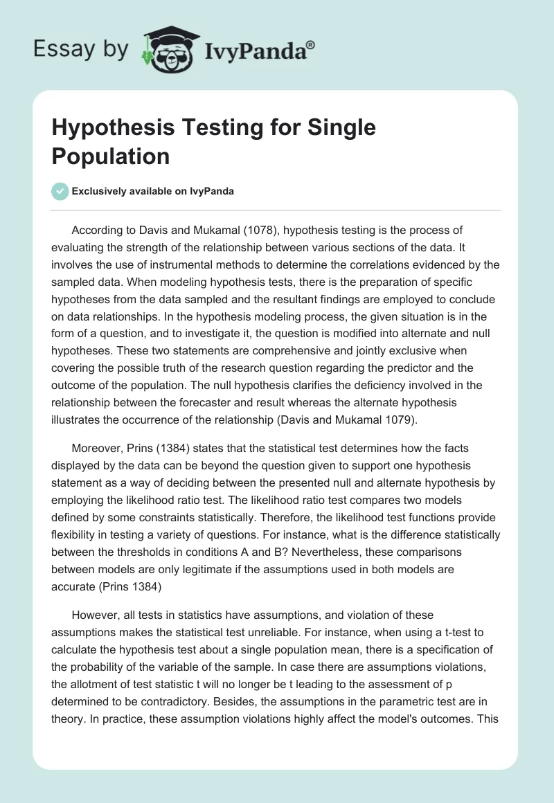 Hypothesis Testing for Single Population. Page 1