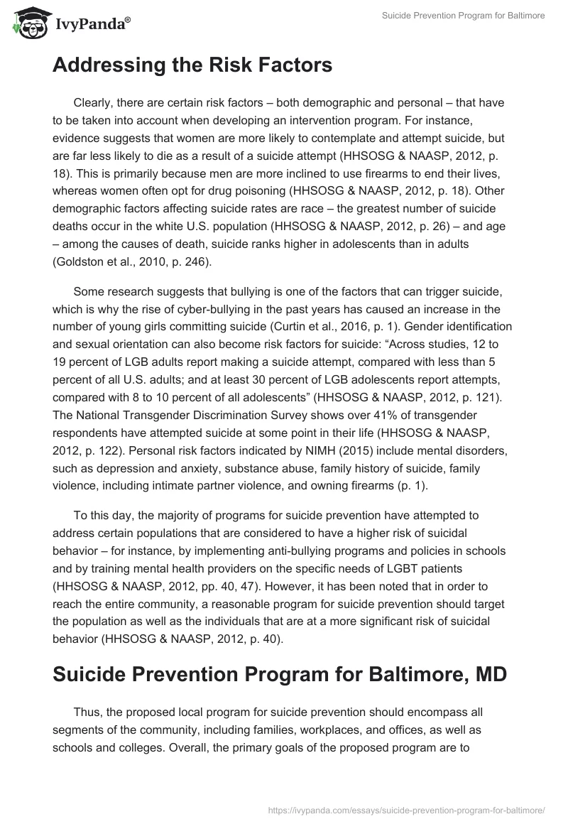 Suicide Prevention Program for Baltimore. Page 2