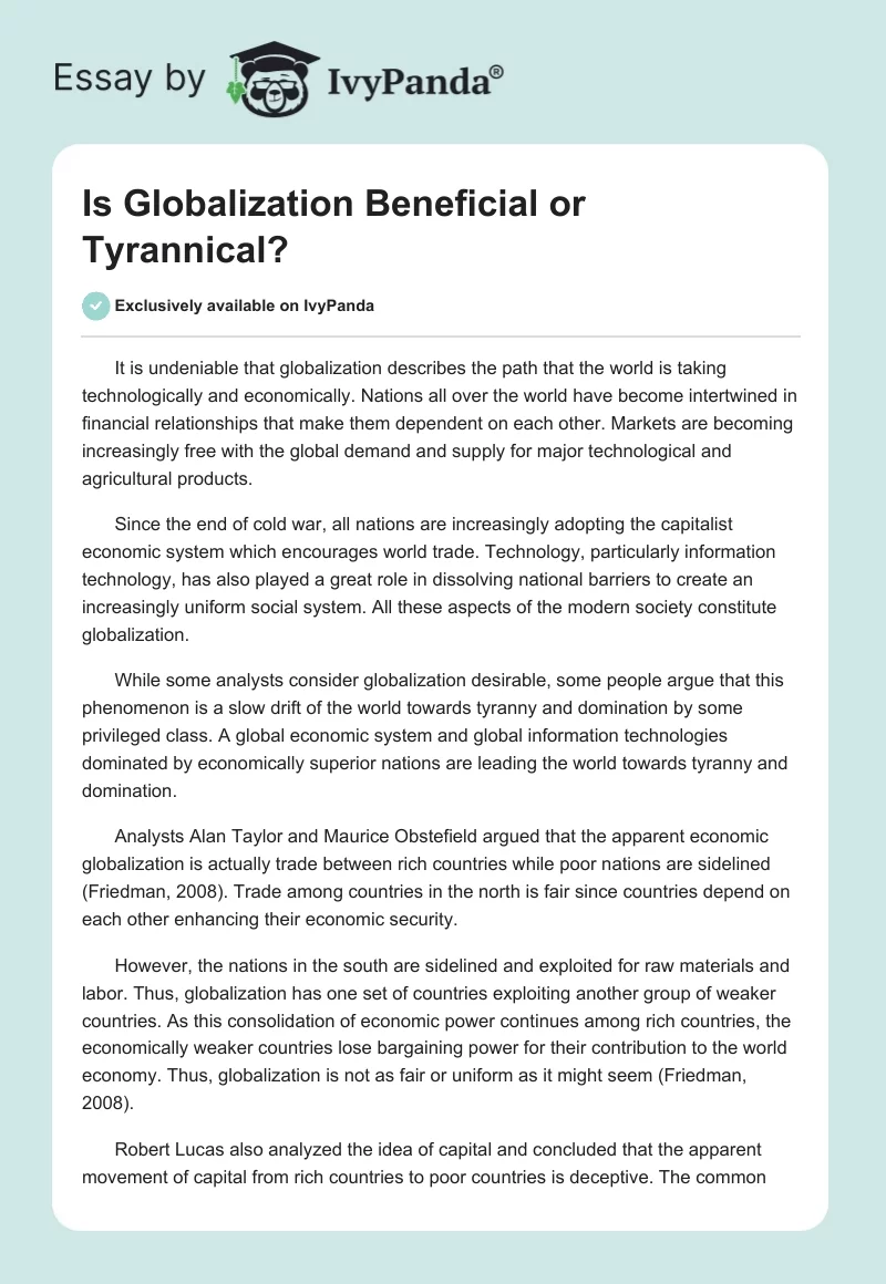 Is Globalization Beneficial or Tyrannical?. Page 1