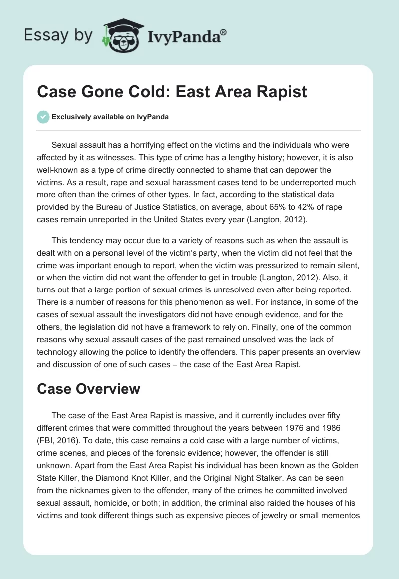 Case Gone Cold: East Area Rapist. Page 1