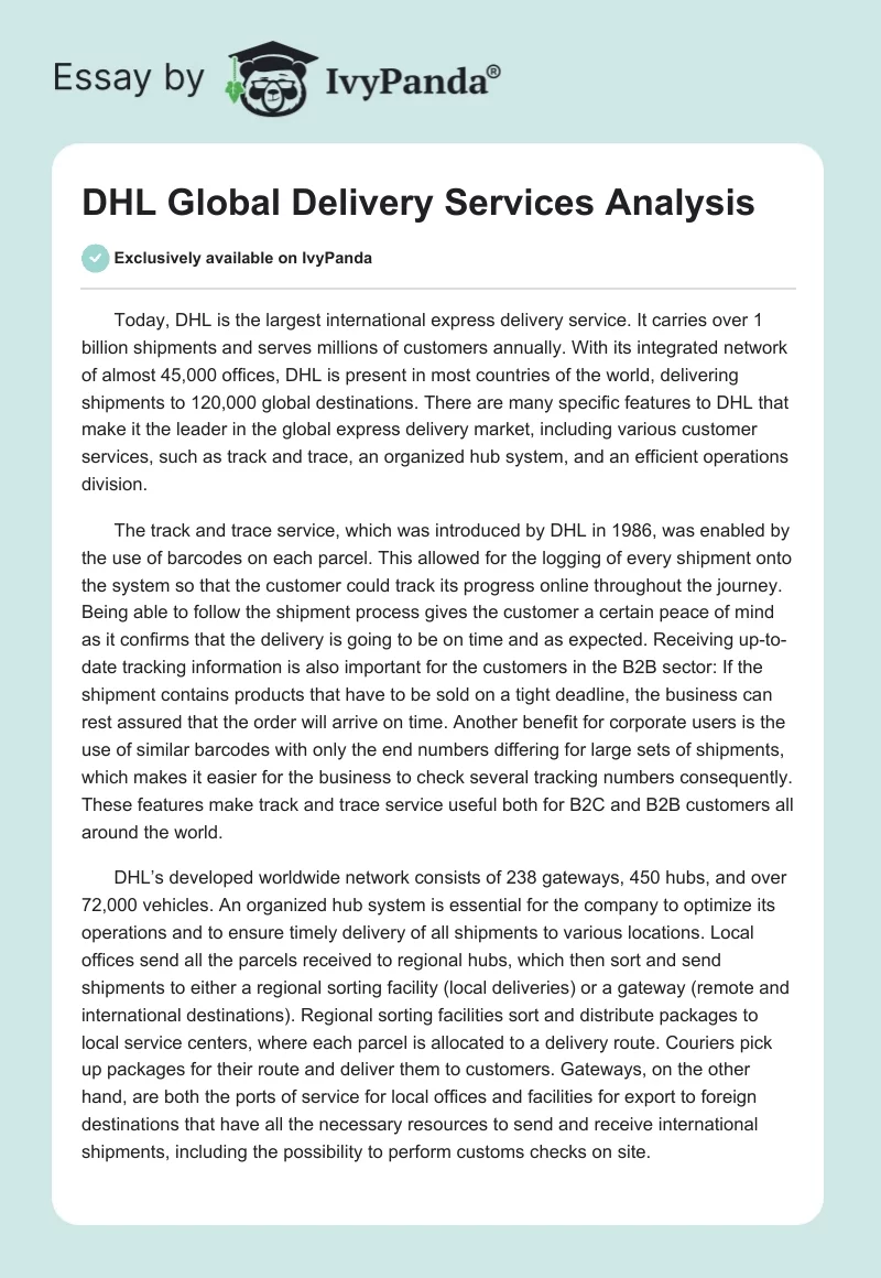 DHL Global Delivery Services Analysis. Page 1