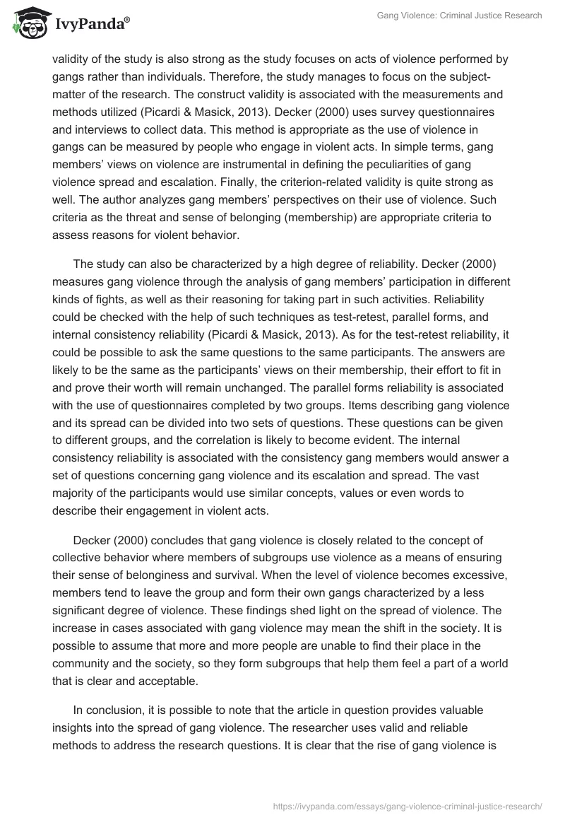 Gang Violence: Criminal Justice Research. Page 2