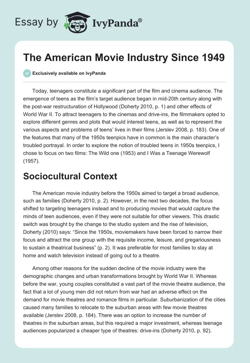 The American Movie Industry Since 1949. Page 1