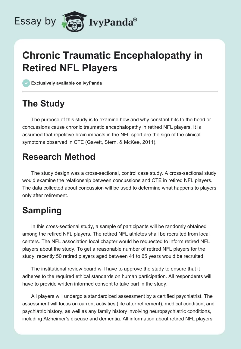 Chronic Traumatic Encephalopathy in Retired NFL Players. Page 1