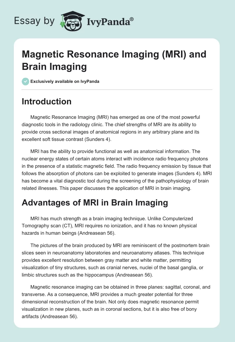 Magnetic Resonance Imaging (MRI) and Brain Imaging. Page 1