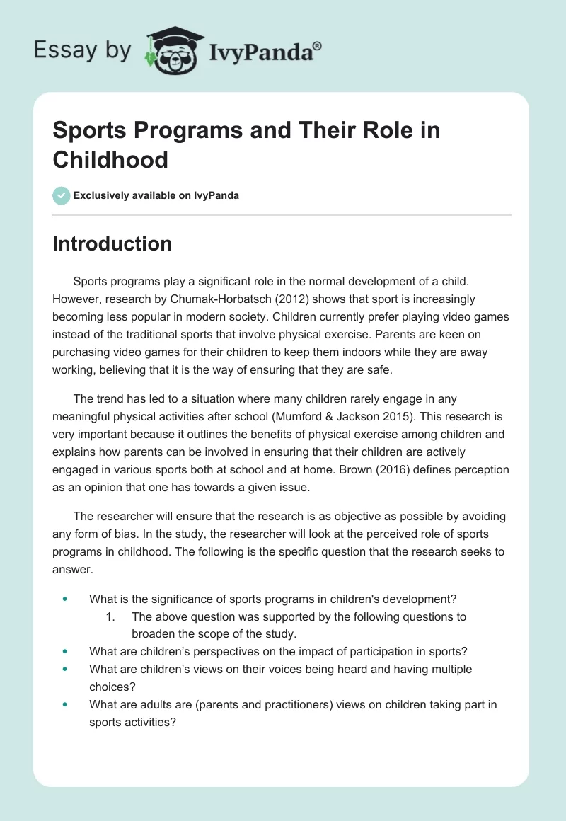 Sports Programs and Their Role in Childhood. Page 1