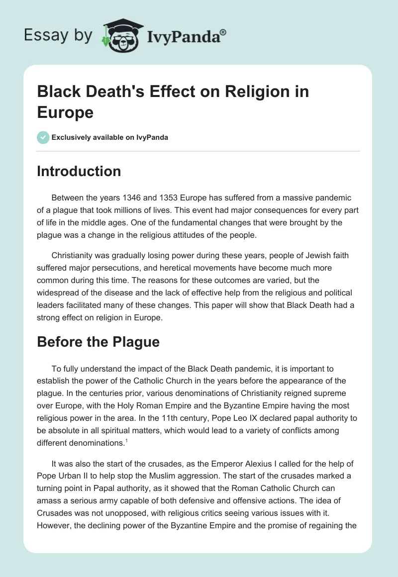 Black Death's Effect on Religion in Europe. Page 1