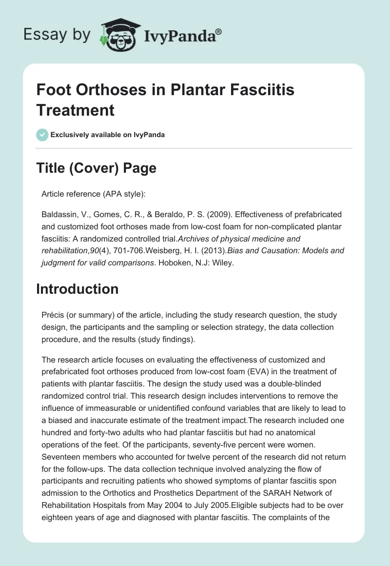 Foot Orthoses in Plantar Fasciitis Treatment. Page 1