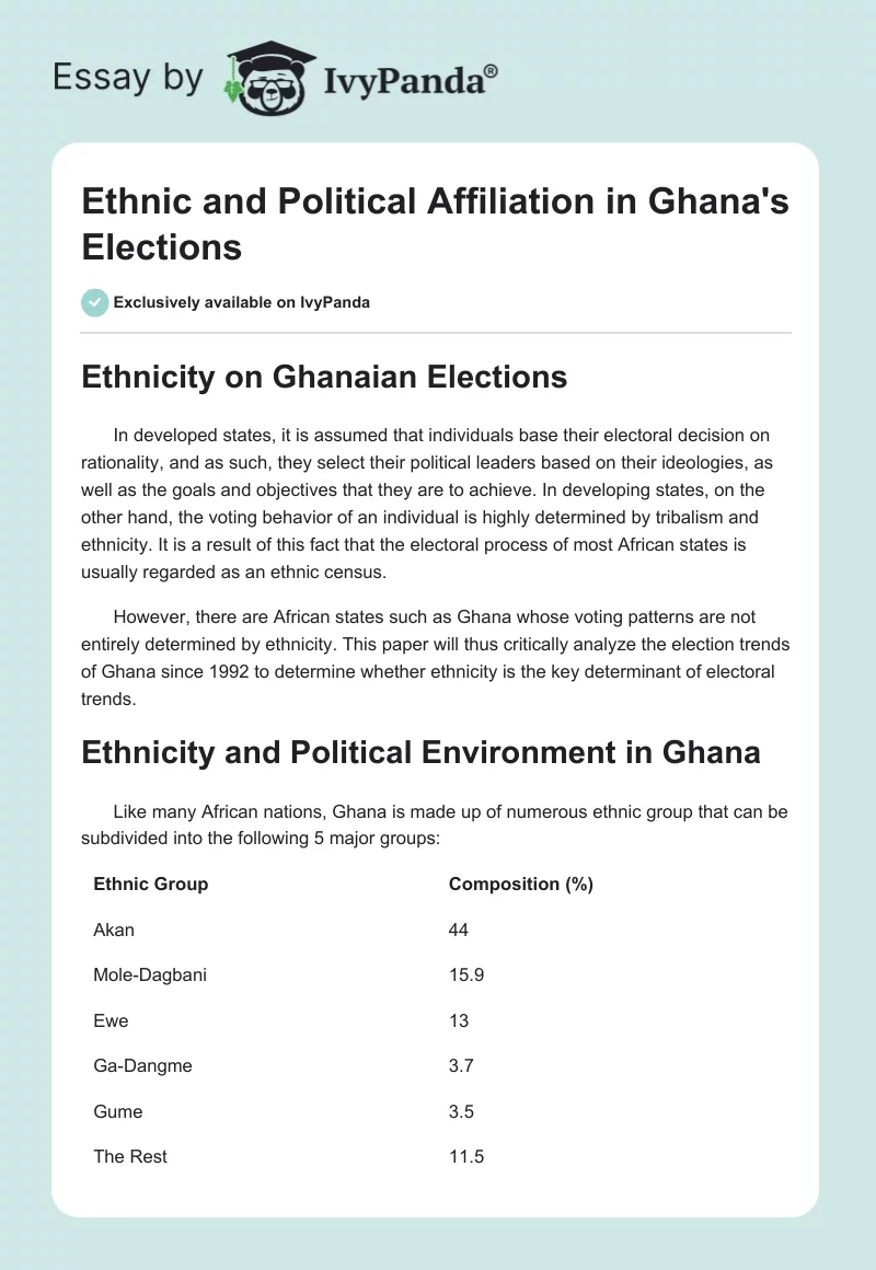 Ethnic and Political Affiliation in Ghana's Elections. Page 1