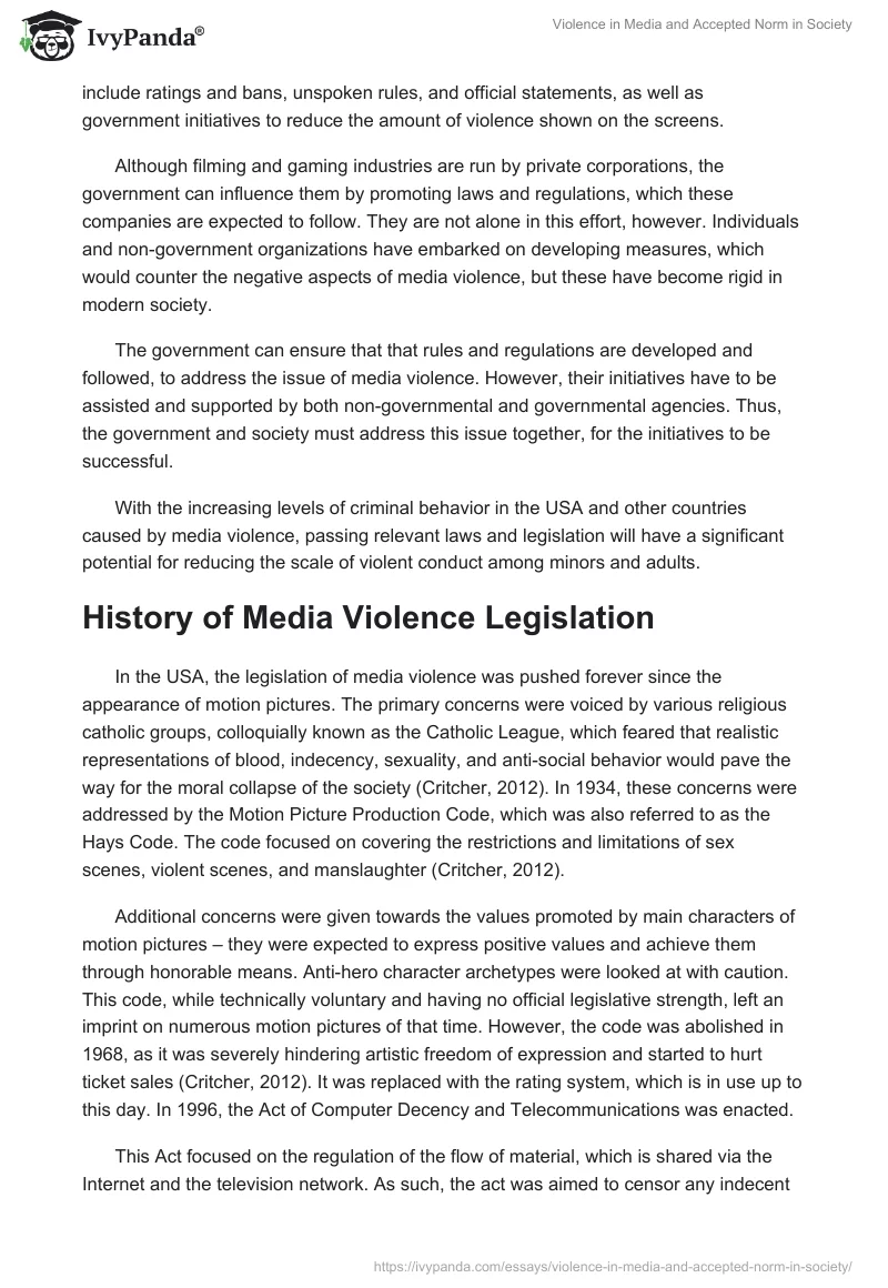 Violence in Media and Accepted Norm in Society. Page 2