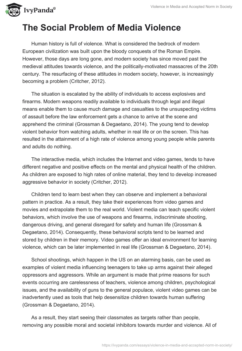 Violence in Media and Accepted Norm in Society. Page 4