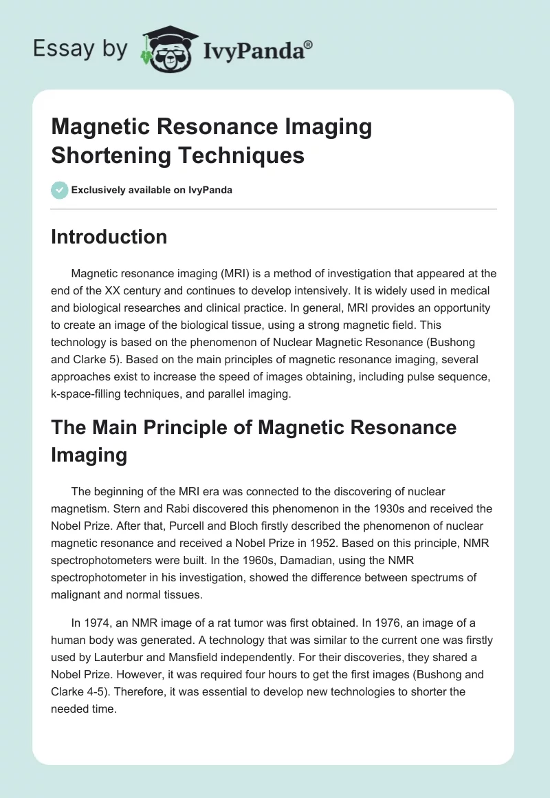 Magnetic Resonance Imaging Shortening Techniques. Page 1