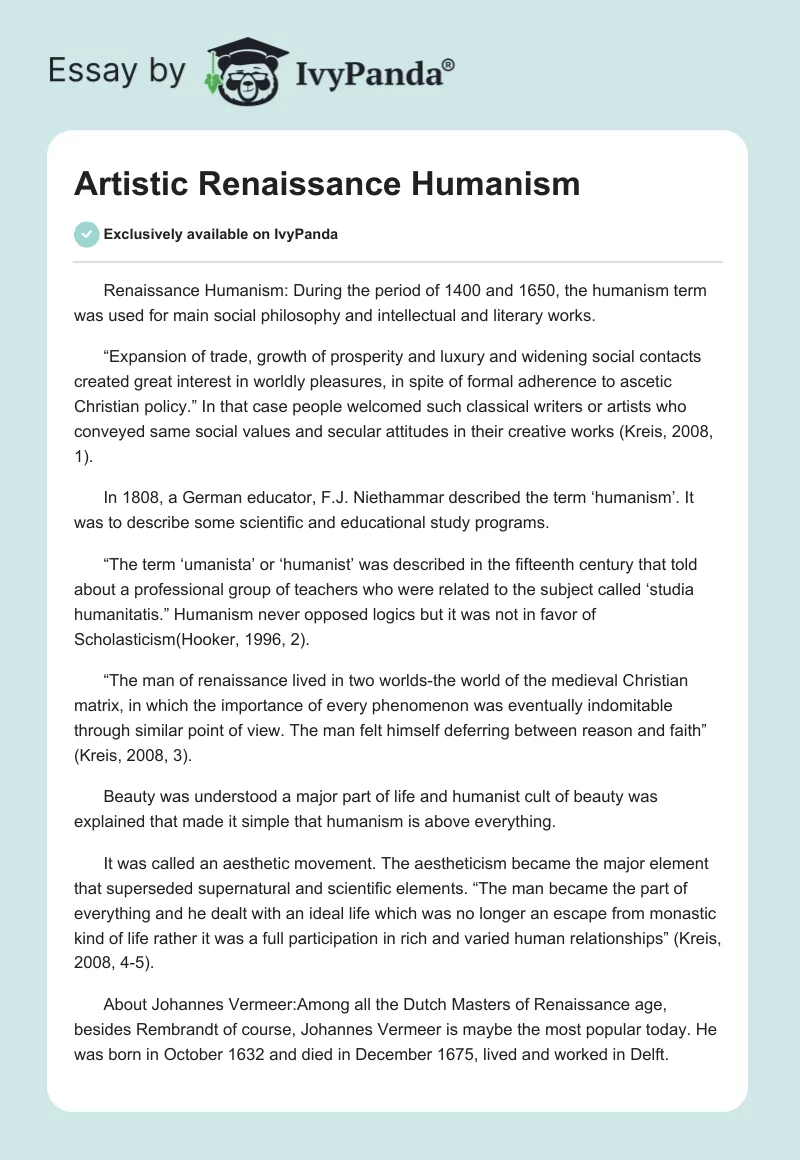 Artistic Renaissance Humanism. Page 1