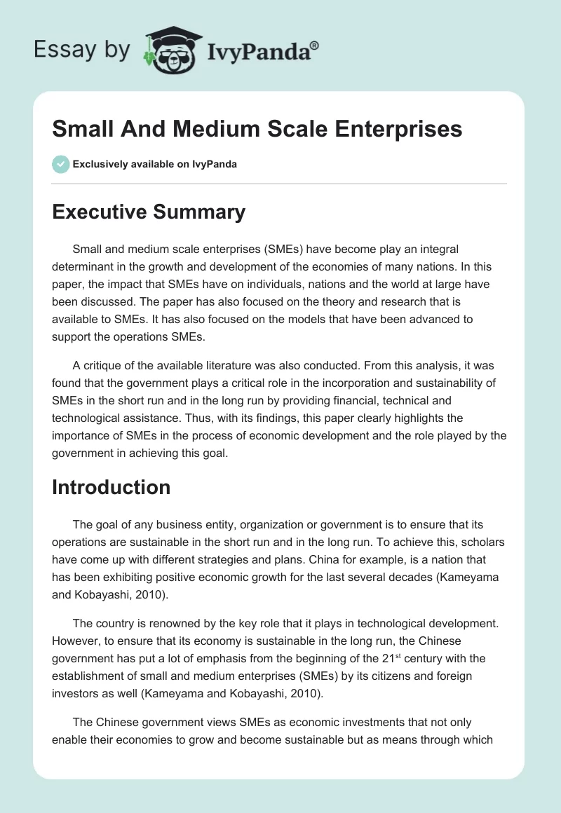 Small And Medium Scale Enterprises. Page 1