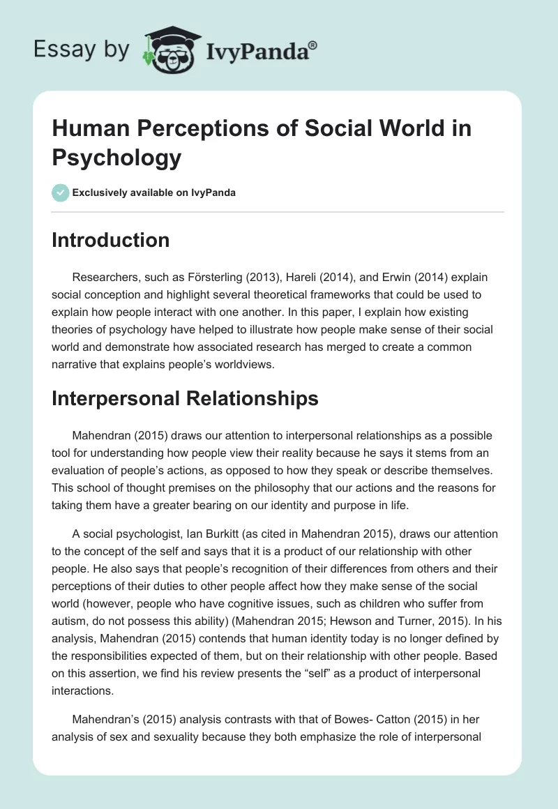 Human Perceptions of Social World in Psychology. Page 1