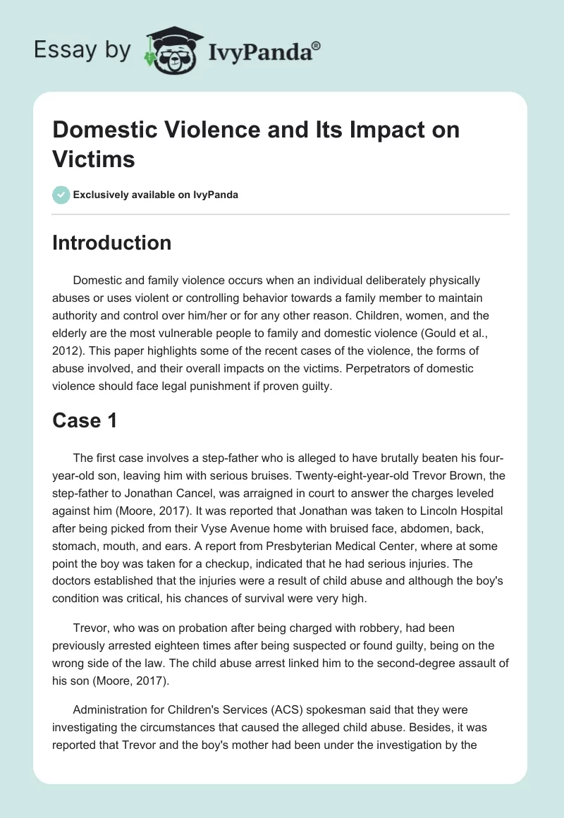 Domestic Violence and Its Impact on Victims. Page 1