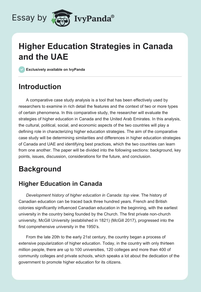 Higher Education Strategies in Canada and the UAE. Page 1