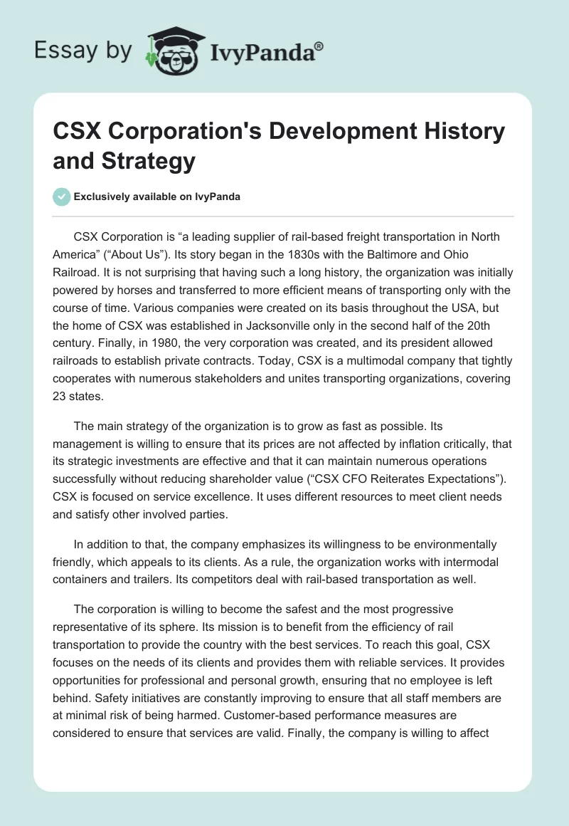 CSX Corporation's Development History and Strategy. Page 1