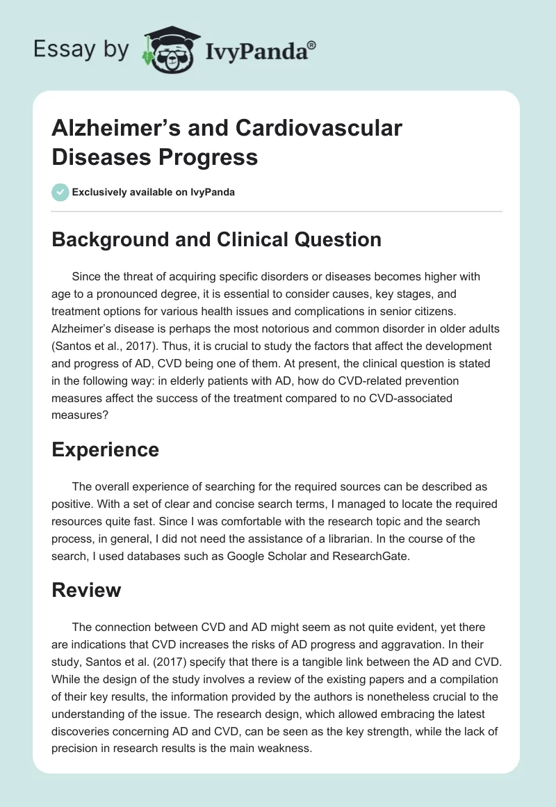 Alzheimer’s and Cardiovascular Diseases Progress. Page 1