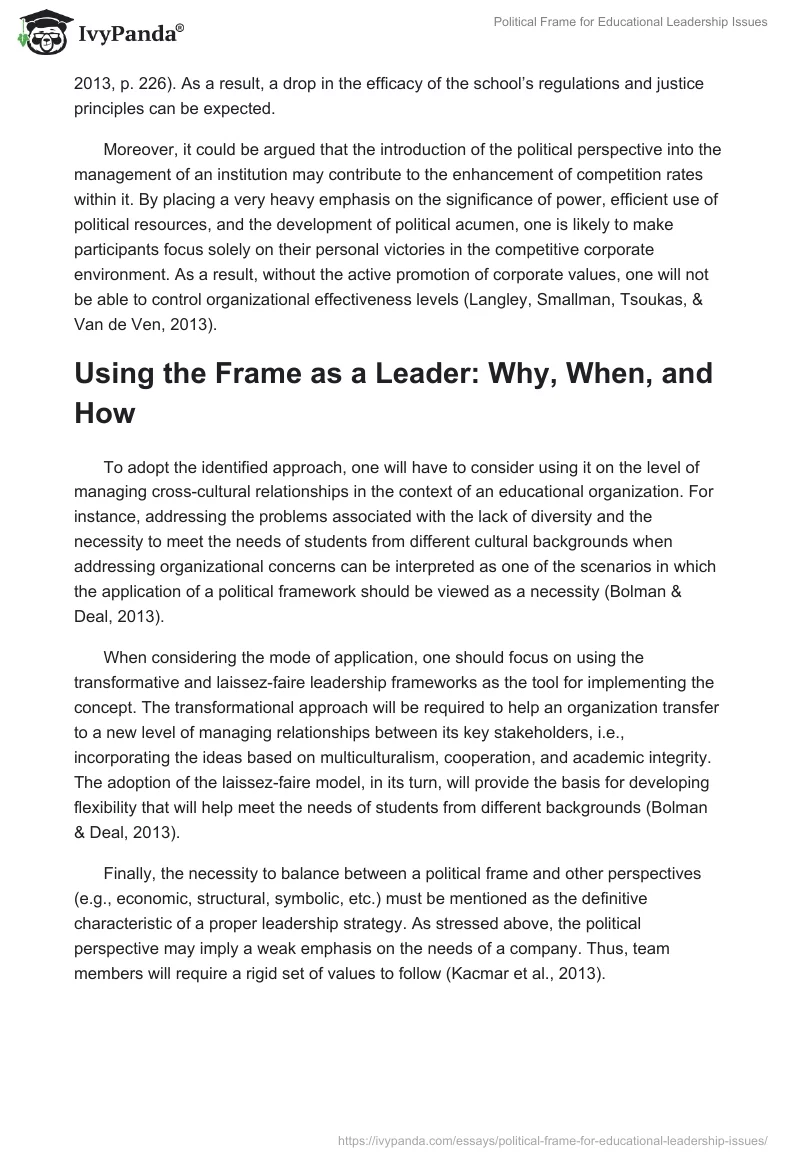 Political Frame for Educational Leadership Issues. Page 3