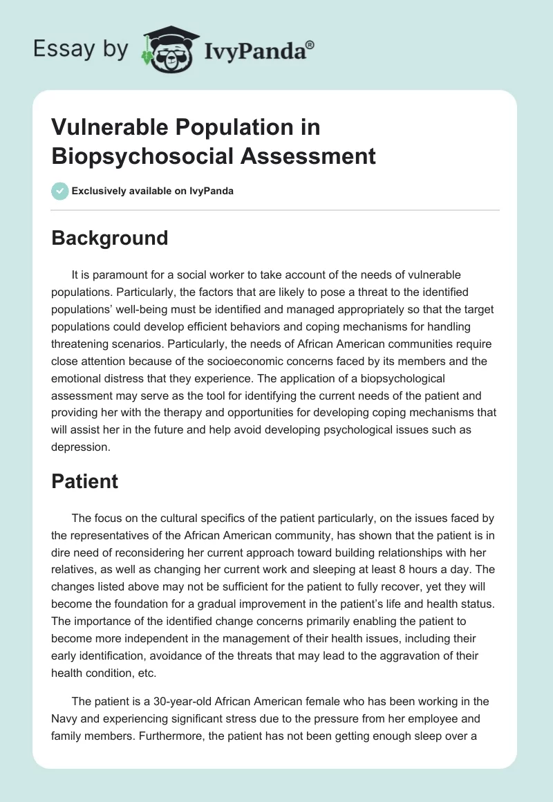 Vulnerable Population in Biopsychosocial Assessment. Page 1