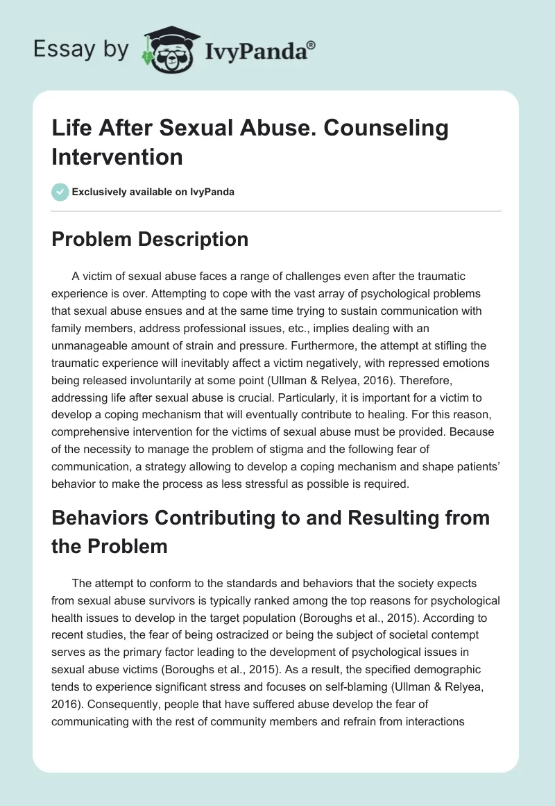 Life After Sexual Abuse. Counseling Intervention. Page 1