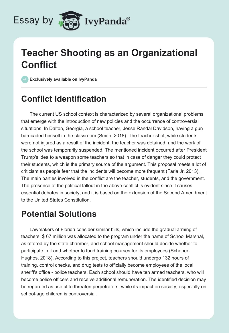 Teacher Shooting as an Organizational Conflict. Page 1