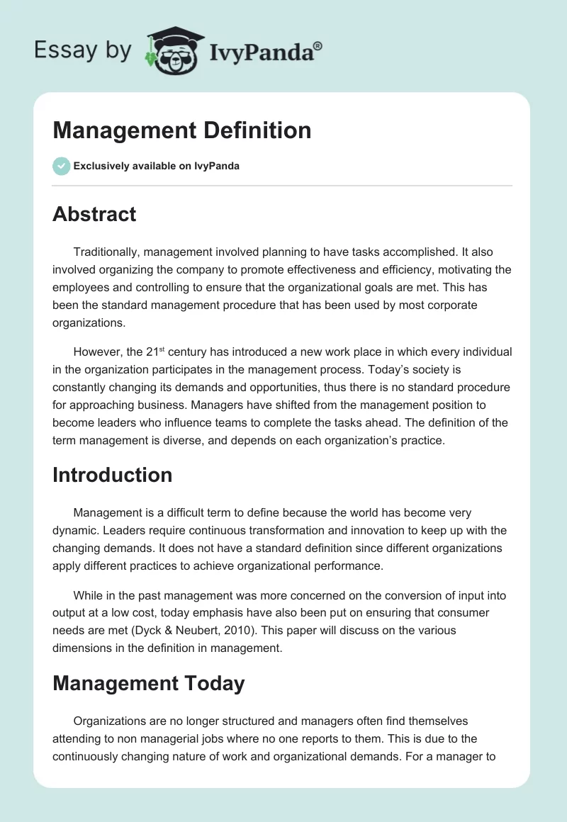 Management Definition. Page 1