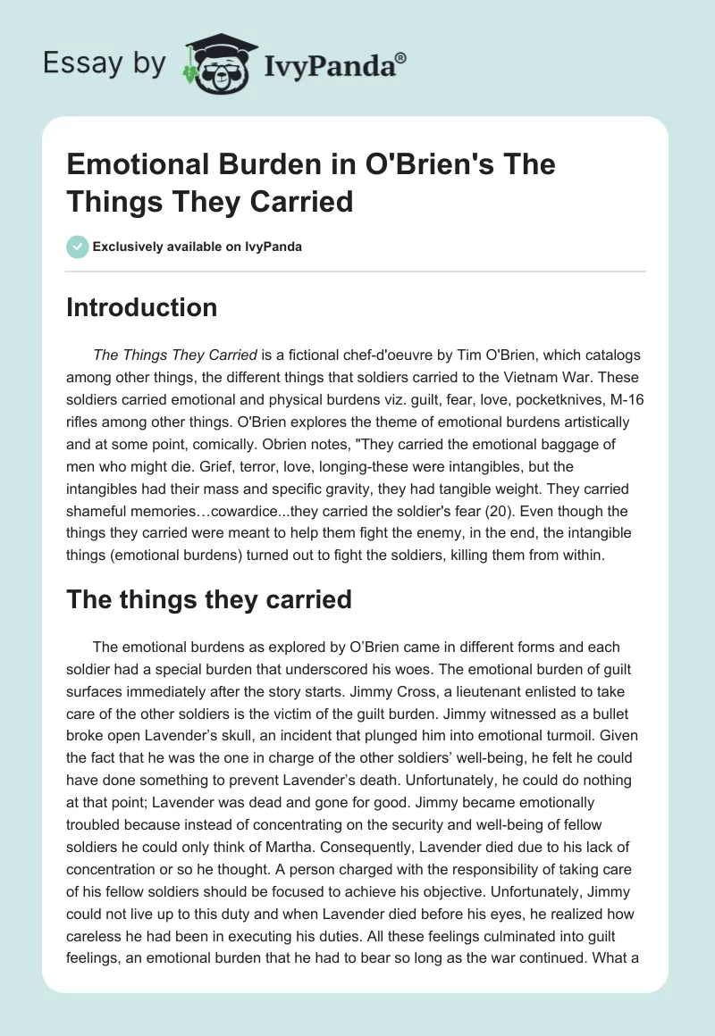 Emotional Burden in O'Brien's "The Things They Carried". Page 1