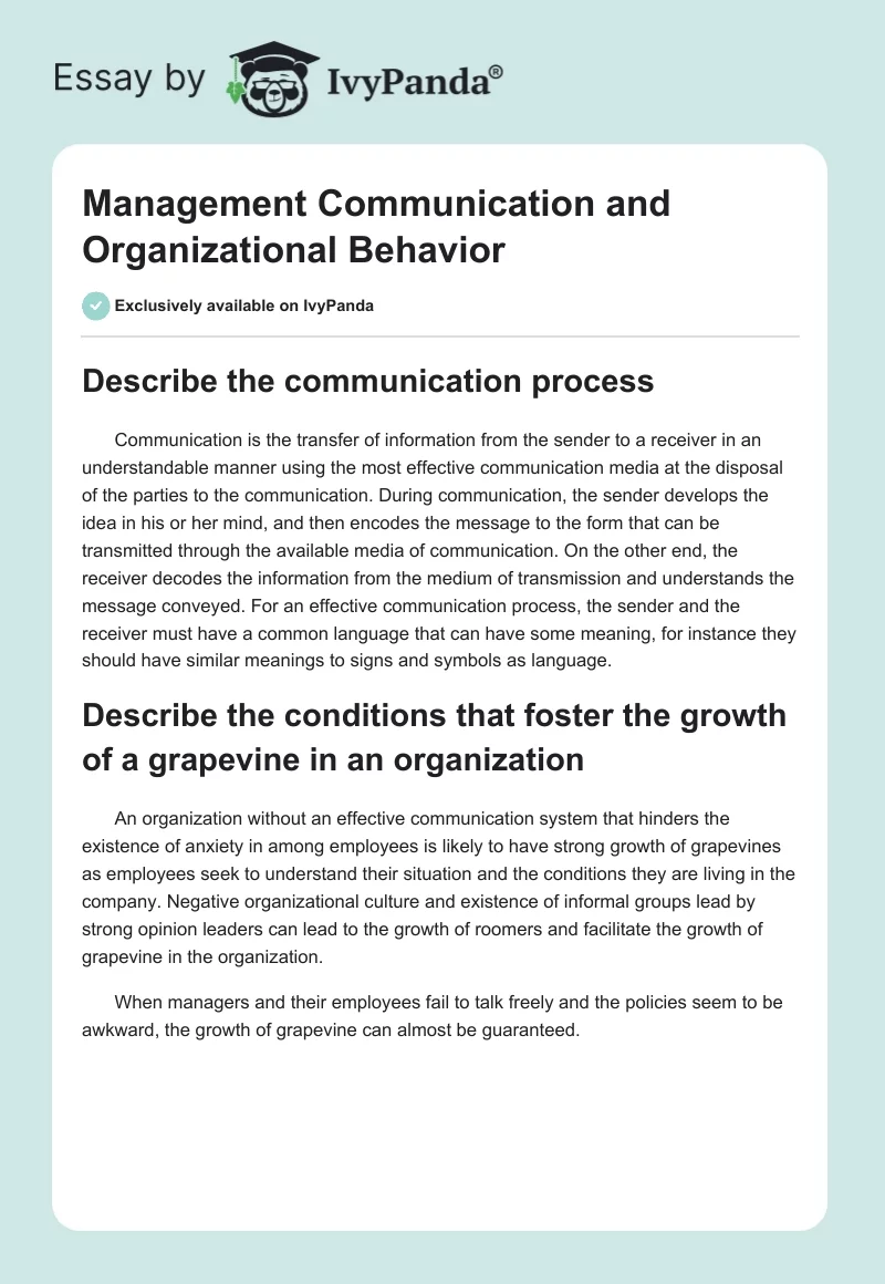 Management Communication and Organizational Behavior. Page 1