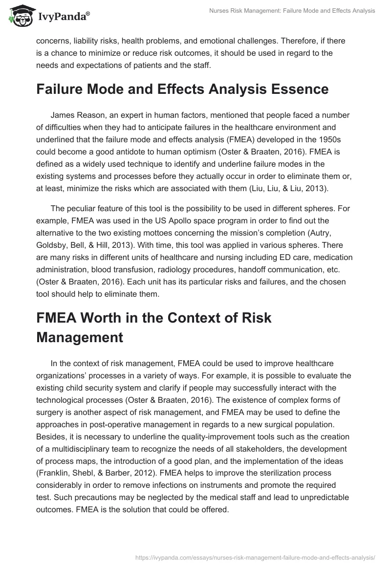 Nurses Risk Management: Failure Mode and Effects Analysis. Page 2