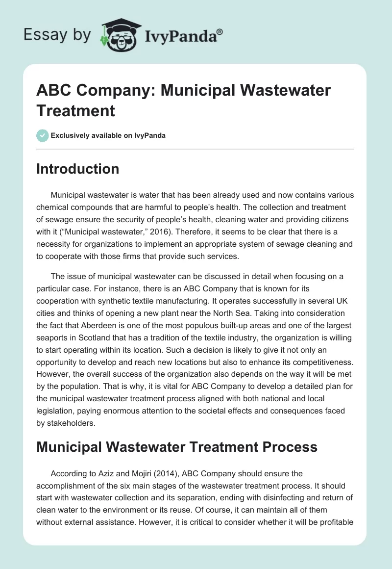 ABC Company: Municipal Wastewater Treatment. Page 1