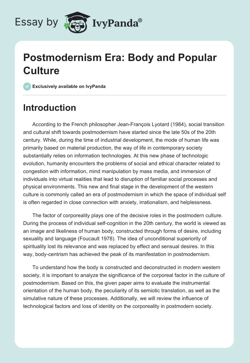 Postmodernism Era: Body and Popular Culture. Page 1
