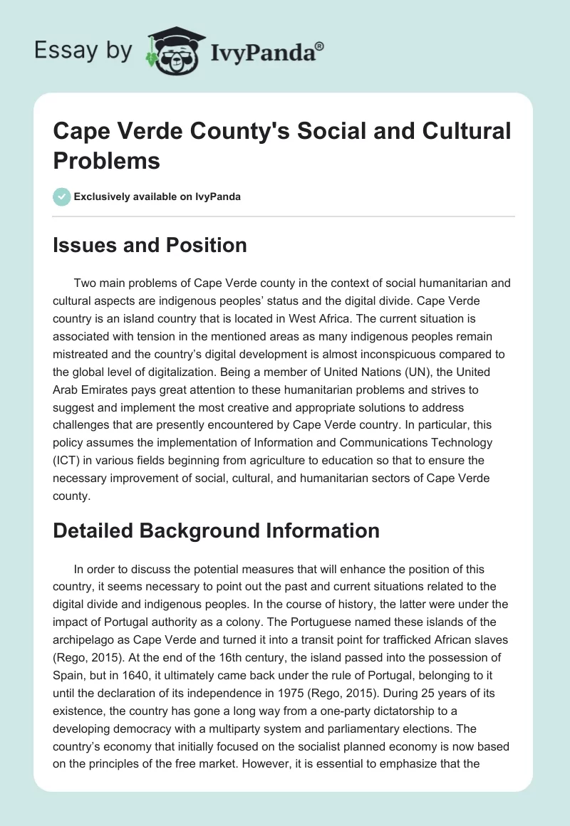 Cape Verde County's Social and Cultural Problems. Page 1