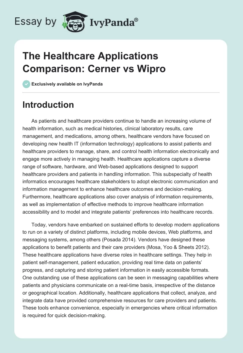 The Healthcare Applications Comparison: Cerner vs Wipro. Page 1