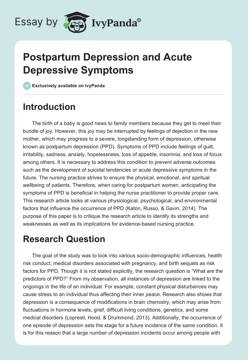 Postpartum Depression and Acute Depressive Symptoms. Page 1