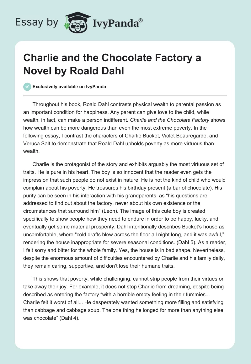 "Charlie and the Chocolate Factory" a Novel by Roald Dahl. Page 1