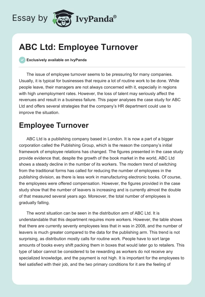 ABC Ltd: Employee Turnover. Page 1