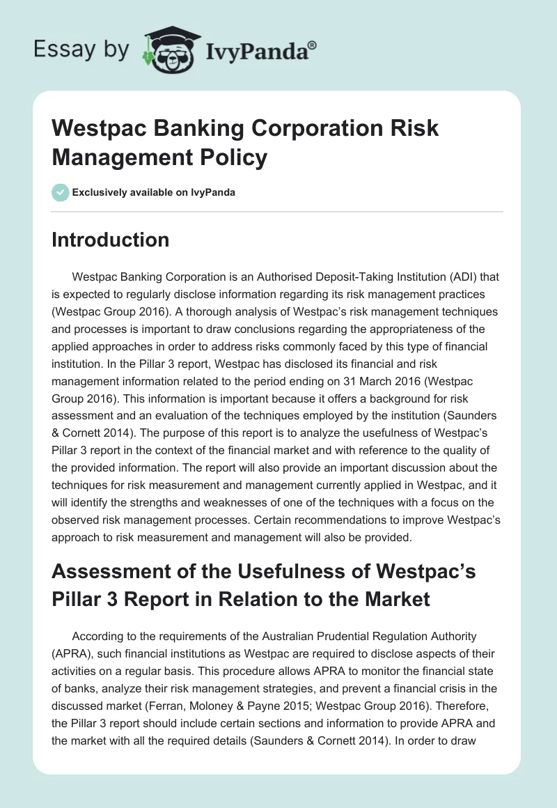 Westpac Banking Corporation Risk Management Policy. Page 1