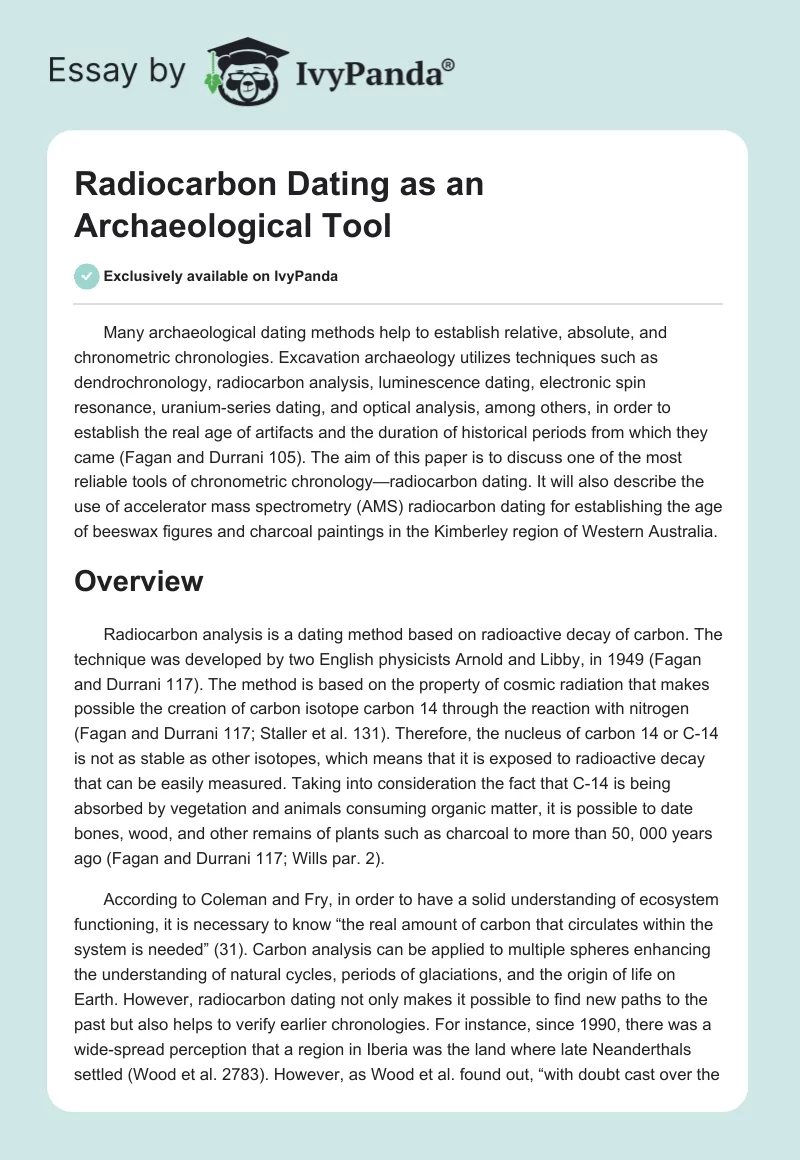 Radiocarbon Dating as an Archaeological Tool. Page 1