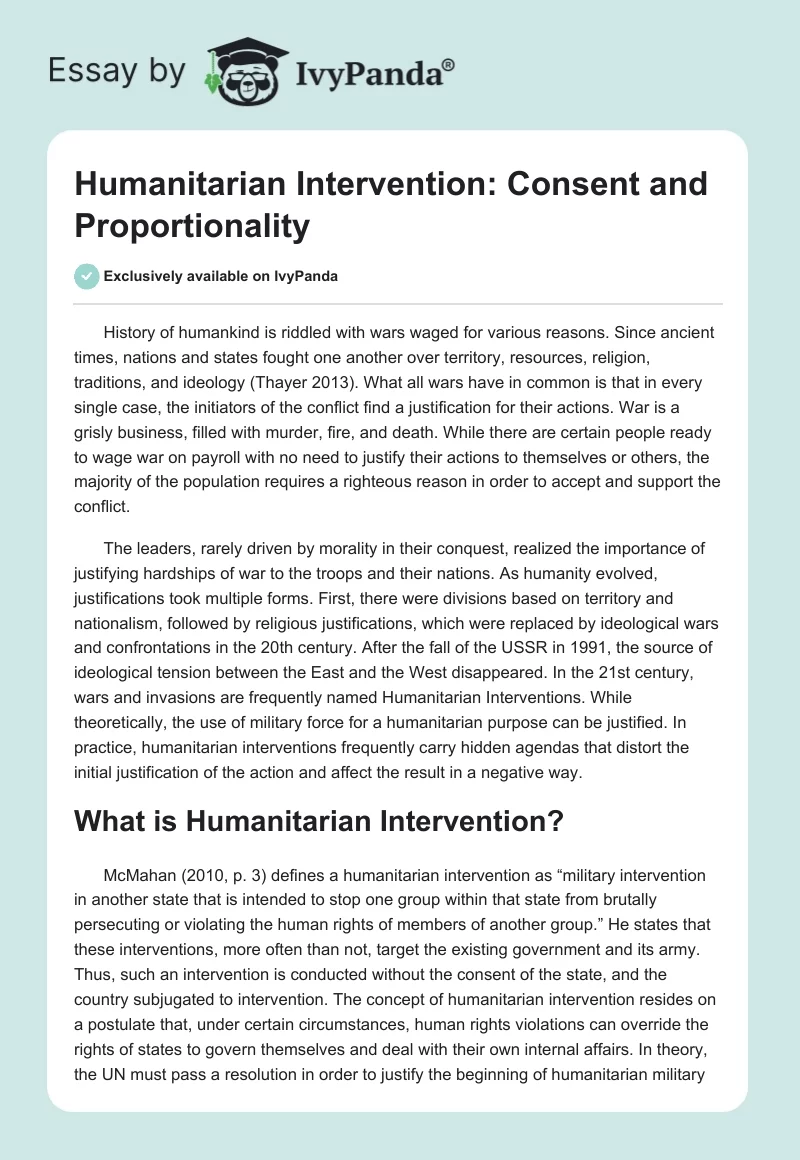 Humanitarian Intervention: Consent and Proportionality. Page 1