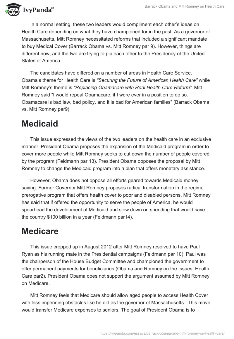Barrack Obama and Mitt Romney on Health Care. Page 2