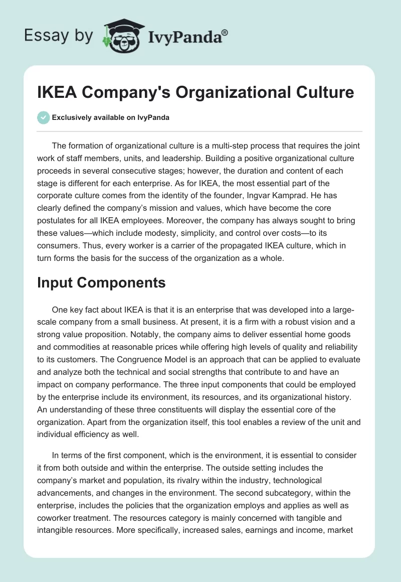 IKEA Company's Organizational Culture. Page 1