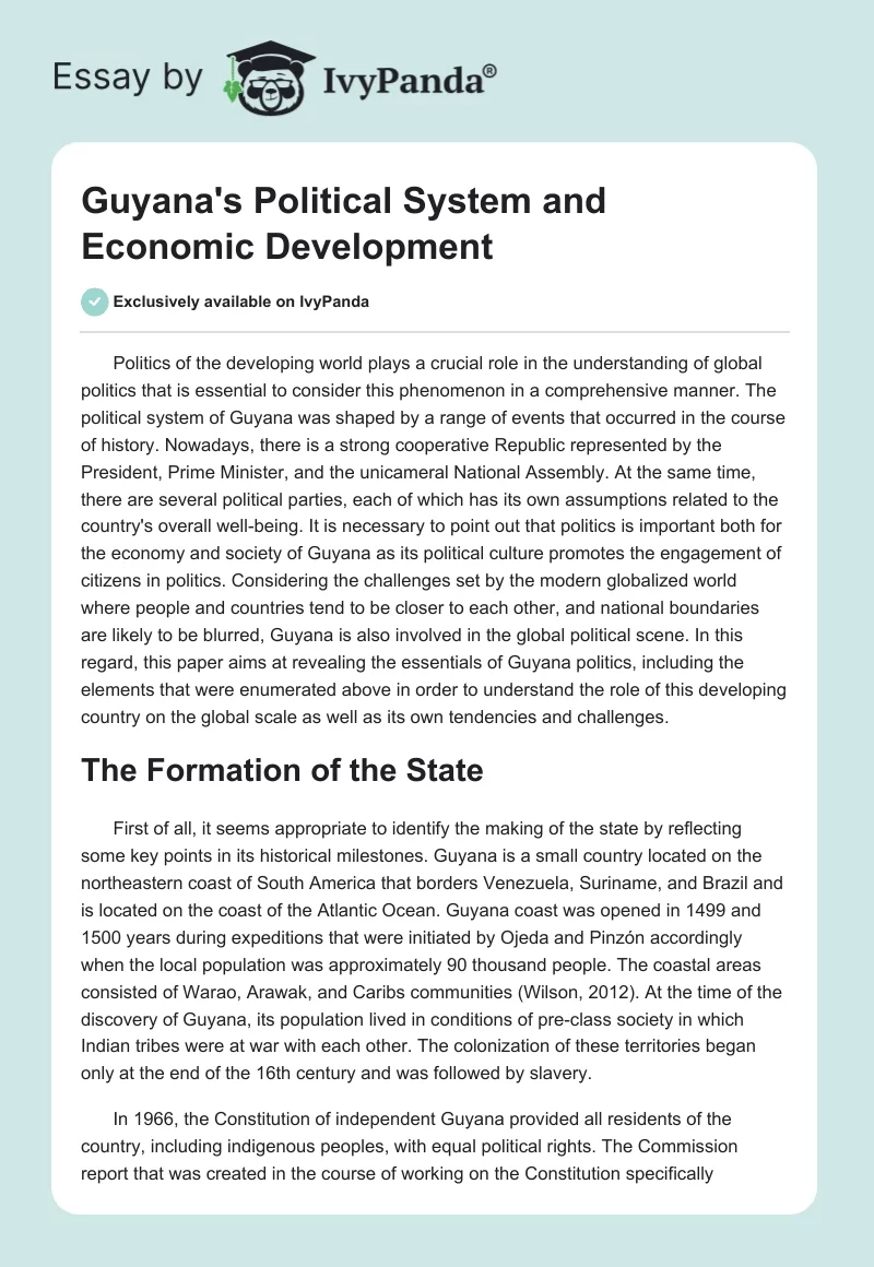 Guyana's Political System and Economic Development. Page 1